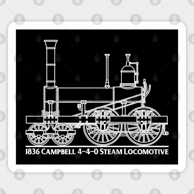 1836 Campbell 4-4-0 Steam Locomotive Train Blueprint Gift Magnet by Maljonic